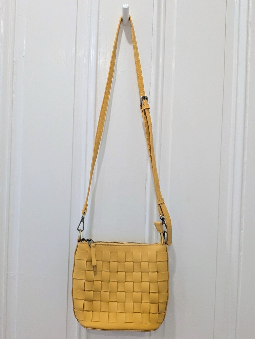 Joy Susan Yellow Woven Faux Leather Crossbody Bag